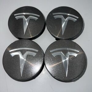 Set of (4)  OEM Tesla X-3 Charcoal & Machined Center Cap  XWC-1385-01 56mm 2.25"